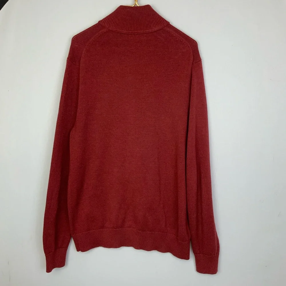 Banana‎ Republic Sz Large Burgundy Red Mock Neck Henley Sweater Pockets Cotton